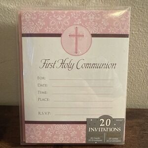 New First holy communion 20 invitation Cards and envelopes pink‎